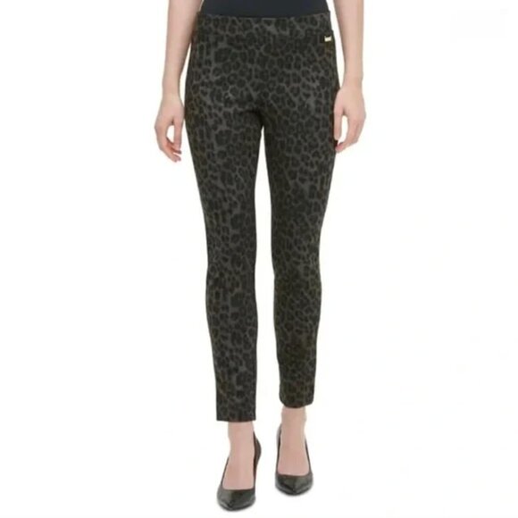 Calvin Klein Ponte Stretch Leopard Cheetah Animal Print Leggings Pant - Picture 1 of 7